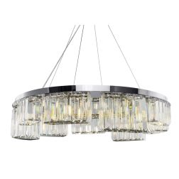 COLLINE LAMPADARIO A SOSPENSIONE D80 CM IN METALLO CROMO CON PENDENTI IN VETRO TRASPERANTE STILE CLASSICO