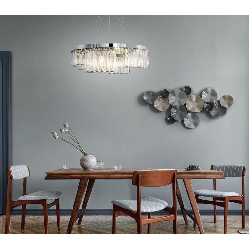 COLLINE LAMPADARIO A SOSPENSIONE D80 CM IN METALLO CROMO CON PENDENTI IN VETRO TRASPERANTE STILE CLASSICO