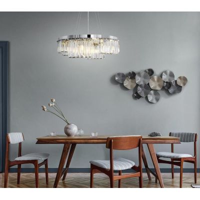 COLLINE LAMPADARIO A SOSPENSIONE D80 CM IN METALLO CROMO CON PENDENTI IN VETRO TRASPERANTE STILE CLASSICO