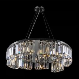 COLLINE LAMPADARIO A SOSPENSIONE D80 CM IN METALLO CROMO CON PENDENTI IN VETRO TRASPERANTE STILE CLASSICO 2