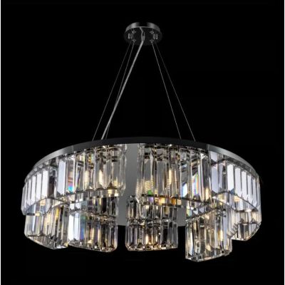 COLLINE LAMPADARIO A SOSPENSIONE D80 CM IN METALLO CROMO CON PENDENTI IN VETRO TRASPERANTE STILE CLASSICO