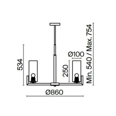 FORTANO PLAFONIERA A 10 LUCI METALLO FINITURA OTTONE CON DIFFUSORI A CILINDRO IN VETRO BIANCO D86 CM