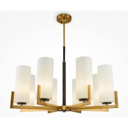 FORTANO PLAFONIERA A 8 LUCI METALLO FINITURA OTTONE CON DIFFUSORI A CILINDRO IN VETRO BIANCO D76 CM