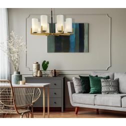 FORTANO PLAFONIERA A 8 LUCI METALLO FINITURA OTTONE CON DIFFUSORI A CILINDRO IN VETRO BIANCO D76 CM 2