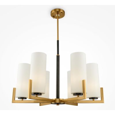 FORTANO PLAFONIERA A 6 LUCI METALLO FINITURA OTTONE CON DIFFUSORI A CILINDRO IN VETRO BIANCO D67 CM