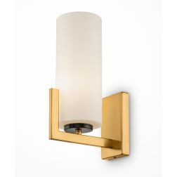 FORTANO APPLIQUE IN METALLO FINITURA OTTONE CON DIFFUSORE A CILINDRO IN VETRO BIANCO H30 CM