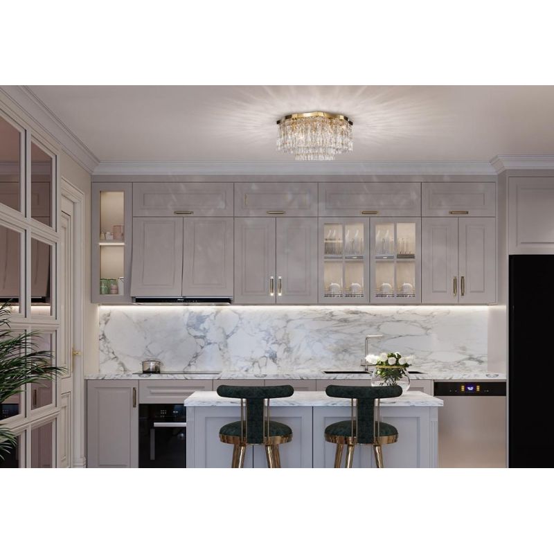 DUNE PLAFONIERA D45 CM IN CRISTALLO E METALLO CROMO O ORO IN STILE CLASSICO LAMPADINE 6XE14