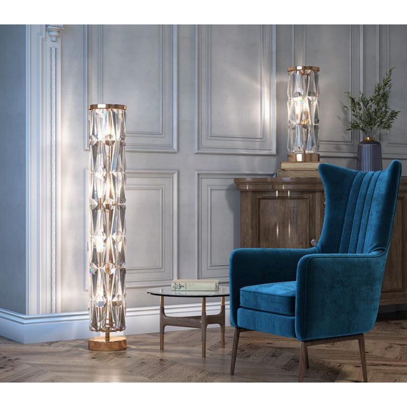 PUNTES PIANTANA ELEGANTE IN CRISTALLO ALTEZZA CM 126 STRUTTURA CROMO O ORO LAMPADINE 8XE14