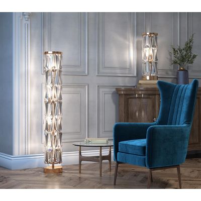 PUNTES PIANTANA ELEGANTE IN CRISTALLO ALTEZZA CM 126 STRUTTURA CROMO O ORO LAMPADINE 8XE14