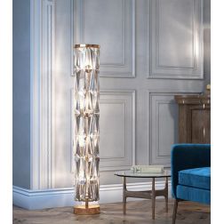 PUNTES PIANTANA ELEGANTE IN CRISTALLO ALTEZZA CM 126 STRUTTURA CROMO O ORO LAMPADINE 8XE14