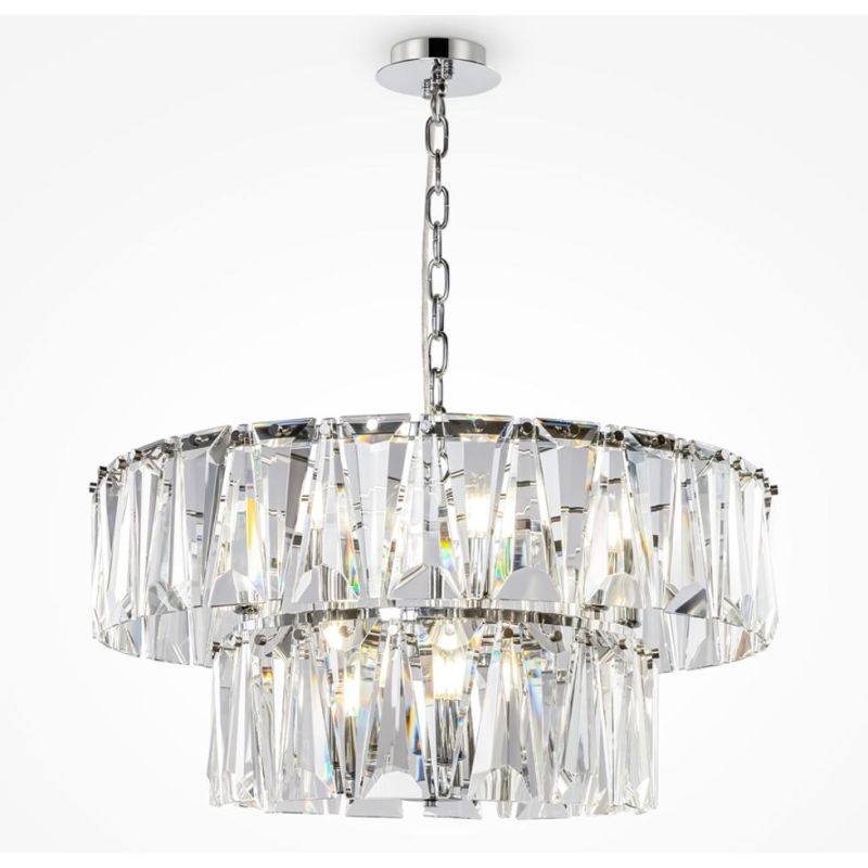 PUNTES LAMPADARIO 12 LUCI D68 CM IN CRISTALLO CON STRUTTURA CROMO O ORO LAMPADINE 12XE14 ELEGANTE