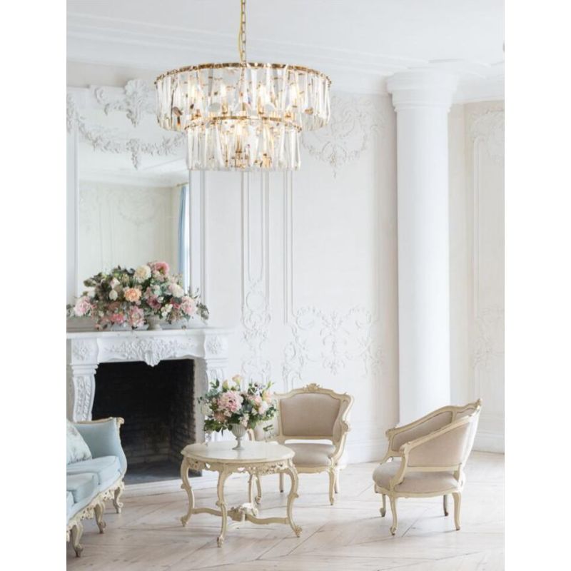 PUNTES LAMPADARIO 12 LUCI D68 CM IN CRISTALLO CON STRUTTURA CROMO O ORO LAMPADINE 12XE14 ELEGANTE