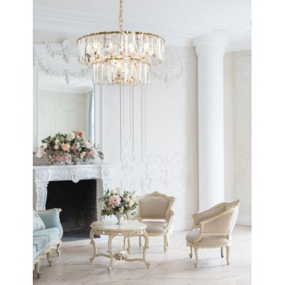 PUNTES LAMPADARIO 12 LUCI D68 CM IN CRISTALLO CON STRUTTURA CROMO O ORO LAMPADINE 12XE14 ELEGANTE