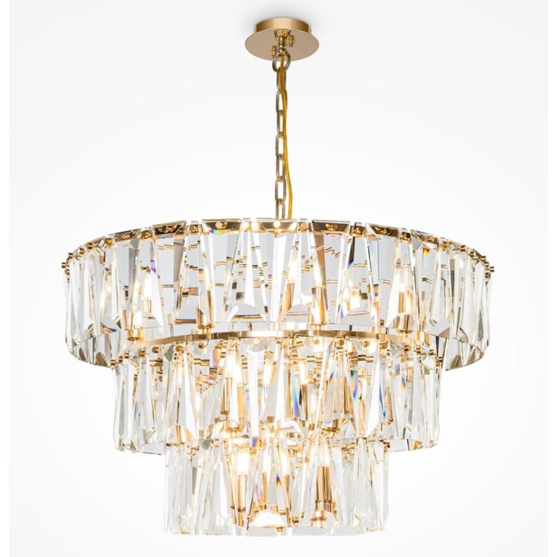 PUNTES LAMPADARIO 18 LUCI D77 CM IN CRISTALLO CON STRUTTURA ORO O CROMO LAMPADINE 18XE14 ELEGANTE