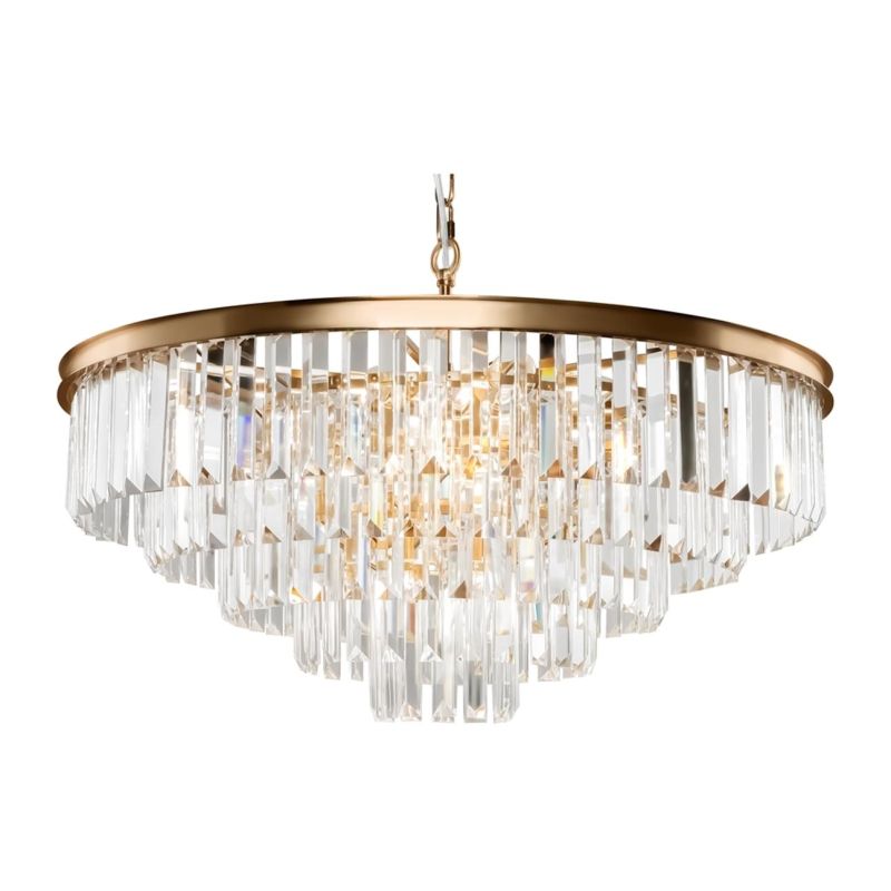 REVERO LAMPADARIO ELEGANTE 12 LUCI D70 CM OTTONE CON VETRI TRASPARENTI LAMPADINE 12XE14