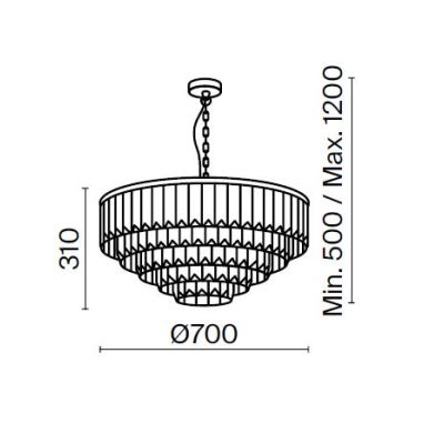 REVERO LAMPADARIO ELEGANTE 12 LUCI D70 CM OTTONE CON VETRI TRASPARENTI LAMPADINE 12XE14