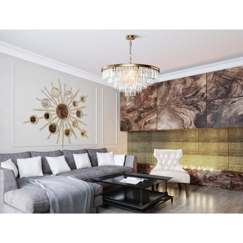 REVERO LAMPADARIO 16 LUCI ELEGANTE D80 CM OTTONE CON VETRI TRASPARENTI LAMPADINE 16XE14