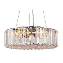 RECINTO SOSPENSIONE D40 CM IN CRISTALLO E METALLO CROMO ELEGANTE LAMPADINE 6XE27