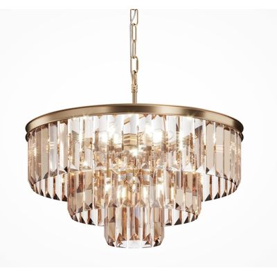 REVERO LAMPADARIO 7 LUCI D50 CM OTTONE O ORO CON VETRI TRASPARENTI O AMBRA LAMPADINE 7XE14