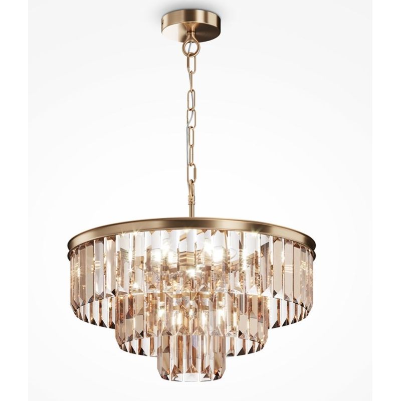 REVERO LAMPADARIO 7 LUCI D50 CM OTTONE O ORO CON VETRI TRASPARENTI O AMBRA LAMPADINE 7XE14