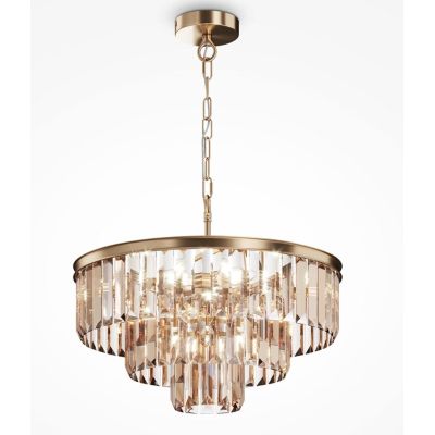 REVERO LAMPADARIO 7 LUCI D50 CM OTTONE O ORO CON VETRI TRASPARENTI O AMBRA LAMPADINE 7XE14