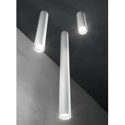 LAMPADA DA SOFFITTO FORMA A CILINDRO 3 MISURE ALTEZZA CM 40 - 75 - 95 IN METALLO BIANCO O NERO CRISTALENSI - Cristalensi Shop On