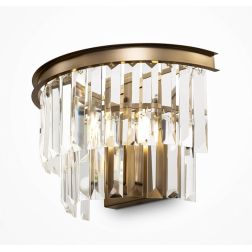 REVERO APPLIQUE RAFFINATA IN METALLO OTTONE O ORO CON VETRI TRASPARENTI O AMBRA LAMPADINA ATTACCO E14 2