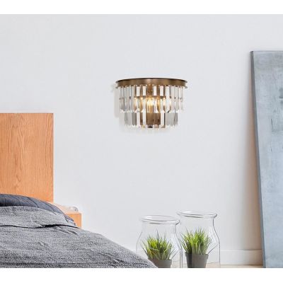 REVERO APPLIQUE RAFFINATA IN METALLO OTTONE O ORO CON VETRI TRASPARENTI O AMBRA LAMPADINA ATTACCO E14