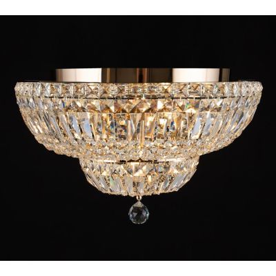 BASFOR PLAFONIERA ELEGANTE D46 CM IN CRISTALLO TRASPARENTE E METALLO ORO LAMPADINE 12XE14