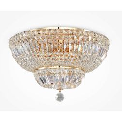 BASFOR PLAFONIERA ELEGANTE D46 CM IN CRISTALLO TRASPARENTE E METALLO ORO LAMPADINE 12XE14
