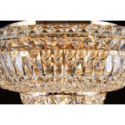 BASFOR PLAFONIERA ELEGANTE D46 CM IN CRISTALLO TRASPARENTE E METALLO ORO LAMPADINE 12XE14