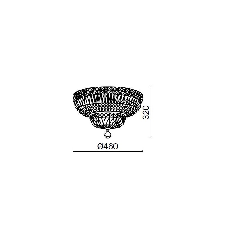 BASFOR PLAFONIERA ELEGANTE D46 CM IN CRISTALLO TRASPARENTE E METALLO ORO LAMPADINE 12XE14