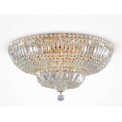 BASFOR PLAFONIERA ELEGANTE D60 CM IN CRISTALLO TRASPARENTE E METALLO ORO LAMPADINE 16XE14
