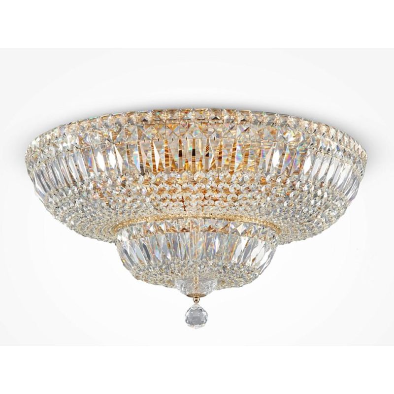 BASFOR PLAFONIERA ELEGANTE D60 CM IN CRISTALLO TRASPARENTE E METALLO ORO LAMPADINE 16XE14