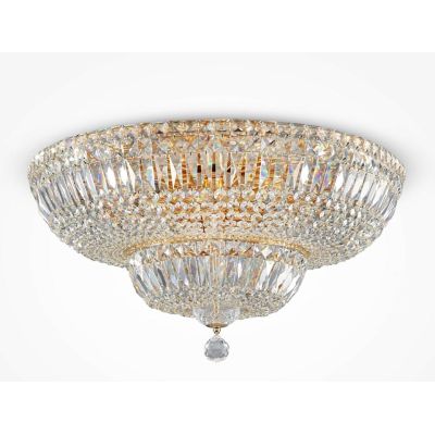 BASFOR PLAFONIERA ELEGANTE D60 CM IN CRISTALLO TRASPARENTE E METALLO ORO LAMPADINE 16XE14