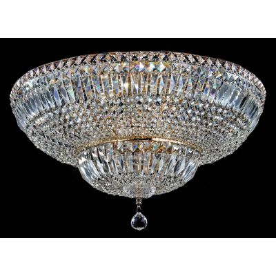 BASFOR PLAFONIERA ELEGANTE D60 CM IN CRISTALLO TRASPARENTE E METALLO ORO LAMPADINE 16XE14