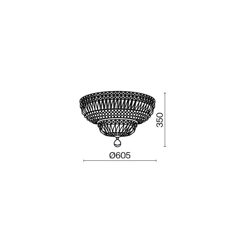 BASFOR PLAFONIERA ELEGANTE D60 CM IN CRISTALLO TRASPARENTE E METALLO ORO LAMPADINE 16XE14