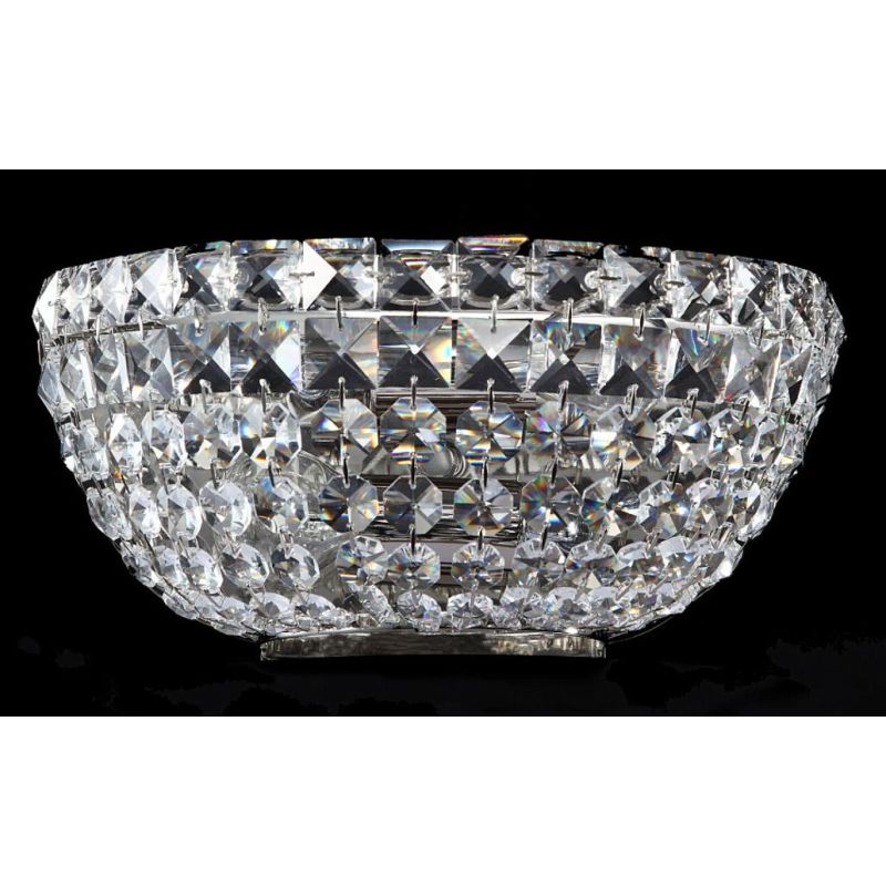 BASFOR APPLIQUE RAFFINATA IN CRISTALLO TRASPARENTE E METALLO ORO O NICHEL LAMPADINE 2XE14