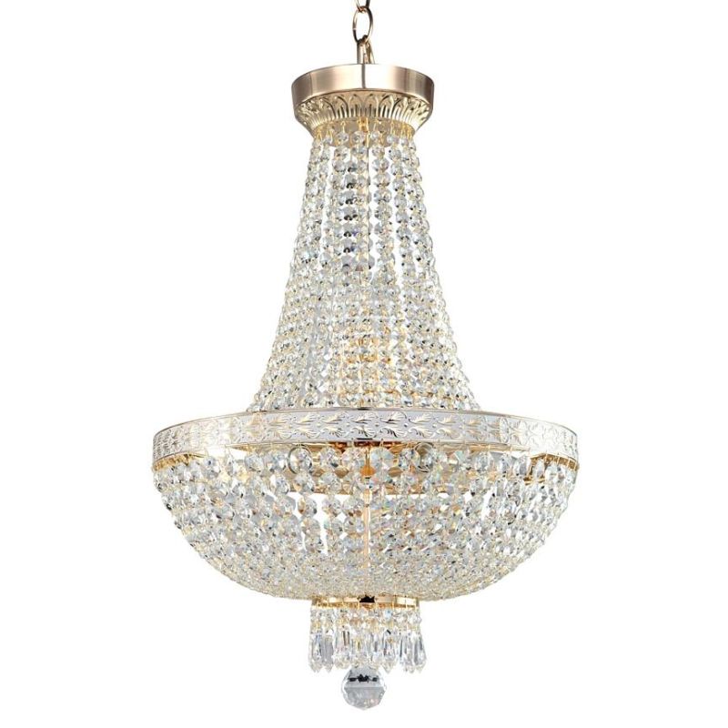 BELLA LAMPADARIO ELEGANTE CLASSICO ORO 2 MISURE CON ELEMENTI DECORATIVI IN CRISTALLO TRASPARENTE