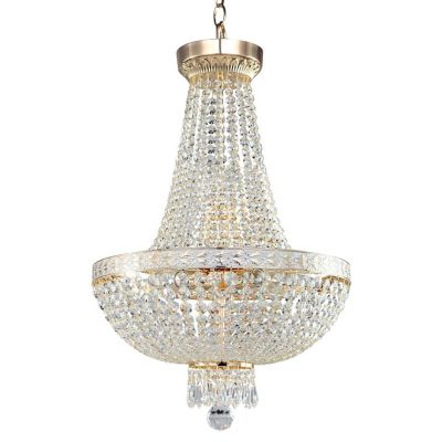 BELLA LAMPADARIO ELEGANTE CLASSICO ORO 2 MISURE CON ELEMENTI DECORATIVI IN CRISTALLO TRASPARENTE
