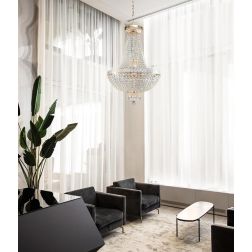 BELLA LAMPADARIO ELEGANTE CLASSICO ORO 2 MISURE CON ELEMENTI DECORATIVI IN CRISTALLO TRASPARENTE 2