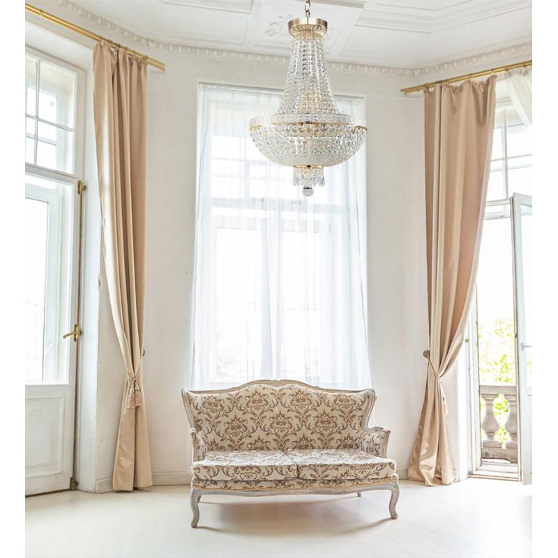 BELLA LAMPADARIO ELEGANTE CLASSICO ORO 2 MISURE CON ELEMENTI DECORATIVI IN CRISTALLO TRASPARENTE