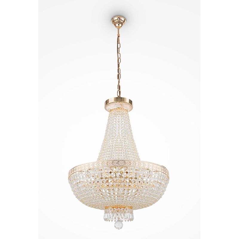 BELLA LAMPADARIO ELEGANTE CLASSICO ORO 2 MISURE CON ELEMENTI DECORATIVI IN CRISTALLO TRASPARENTE