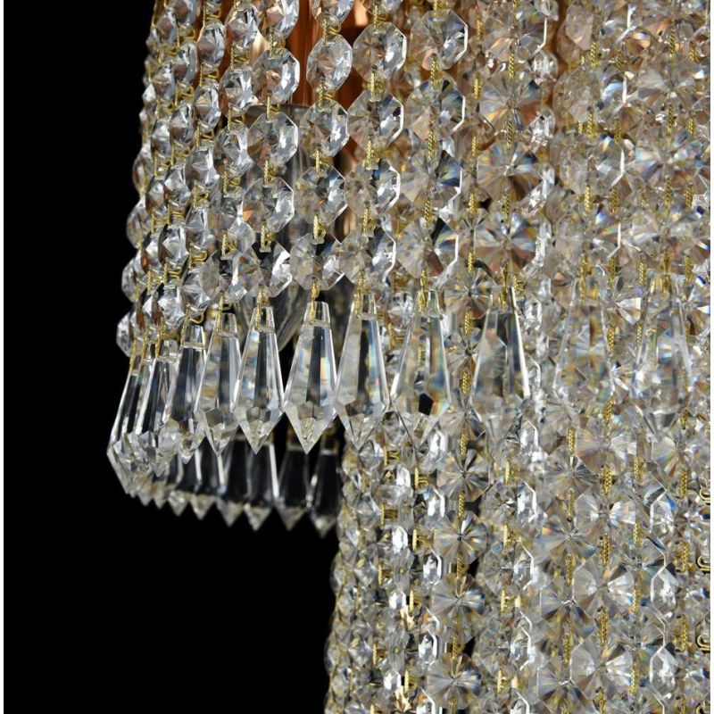 CASCADE PLAFONIERA 7 LUCI CON PENDAGLI IN CRISTALLO E STRUTTURA ORO LAMPADINE ATTACCO E14