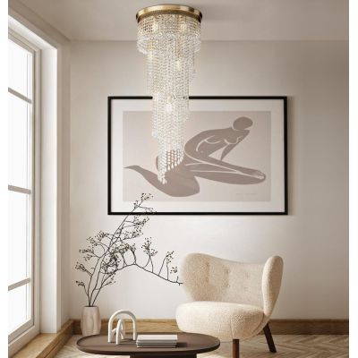 CASCADE PLAFONIERA 12 LUCI CON PENDAGLI IN CRISTALLO E STRUTTURA ORO LAMPADINE ATTACCO E14