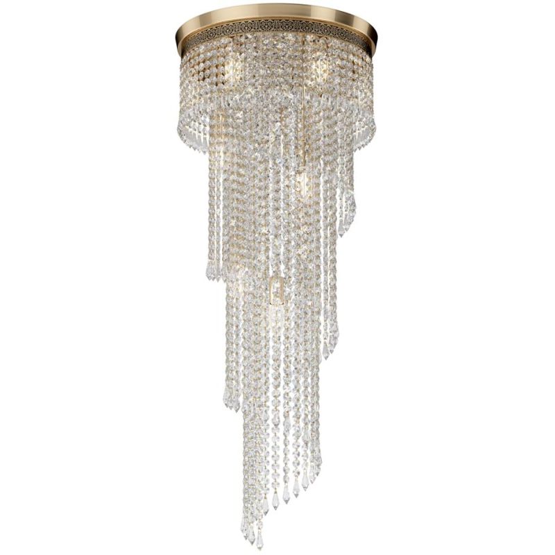 CASCADE PLAFONIERA 12 LUCI CON PENDAGLI IN CRISTALLO E STRUTTURA ORO LAMPADINE ATTACCO E14