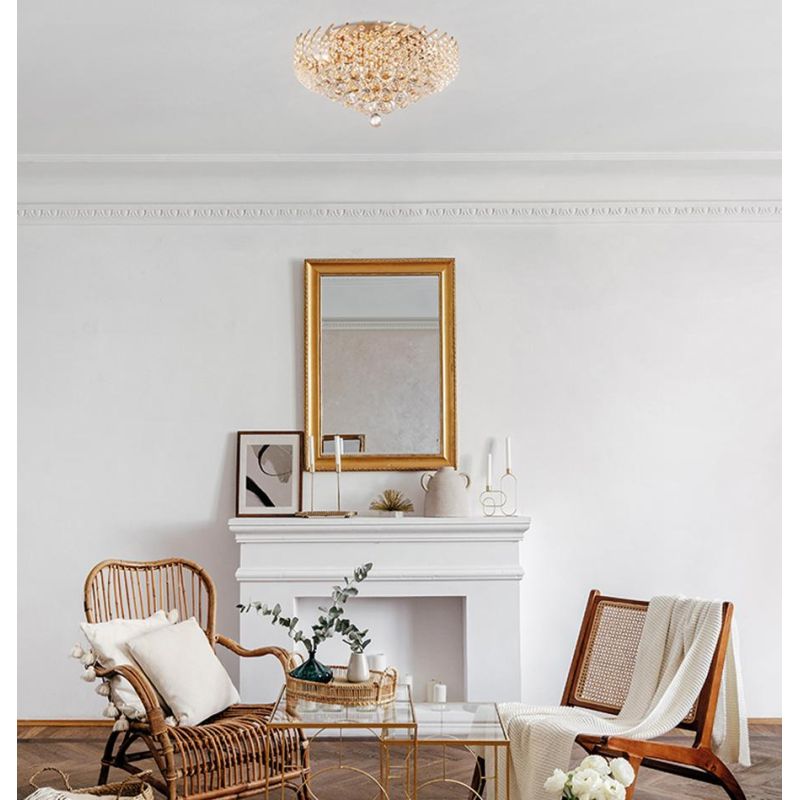 KAROLINA PLAFONIERA IN CRISTALLO 2 MISURE STRUTTURA ORO ELEGANTE LAMPADINE ATTACCO E14