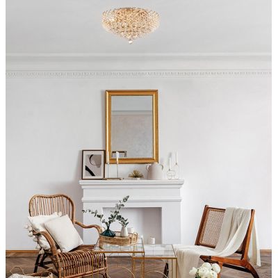 KAROLINA PLAFONIERA IN CRISTALLO 2 MISURE STRUTTURA ORO ELEGANTE LAMPADINE ATTACCO E14