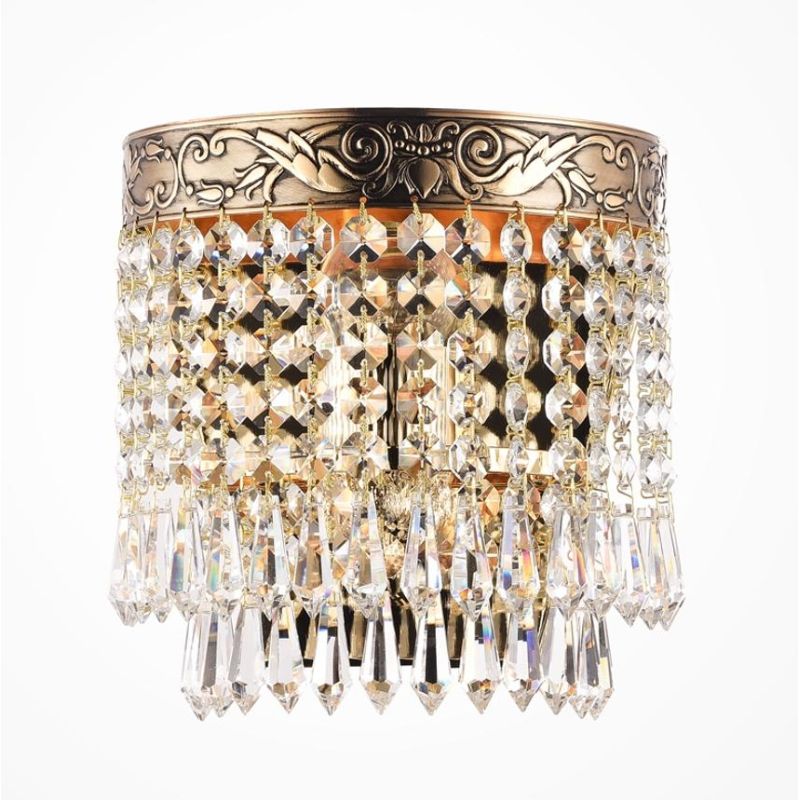 PALACE ELEGANTE APPLIQUE IN CRISTALLO E METALLO ORO ANTICO CON LAMPADINA ATTACCO E27