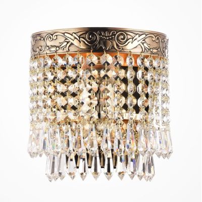 PALACE ELEGANTE APPLIQUE IN CRISTALLO E METALLO ORO ANTICO CON LAMPADINA ATTACCO E27